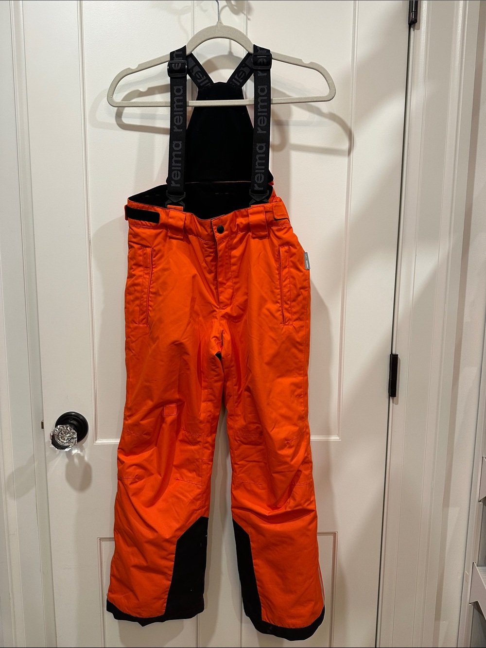 Reima Bright Orange Kids Ski Pants with Adjustable Suspenders (Boys 10y)